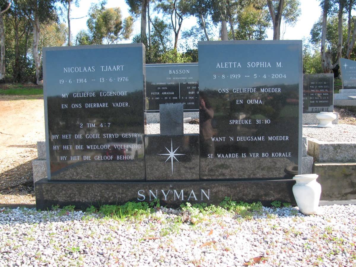 SNYMAN Nicolaas Tjaart 1914-1976 &amp; Aletta Sophia M. 1919-2004