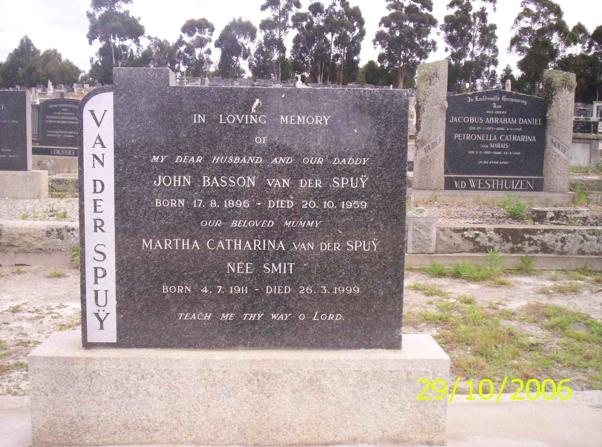 SPUY John Basson, van der 1896-1959 &amp; Martha Catharina SMIT 1911-1999