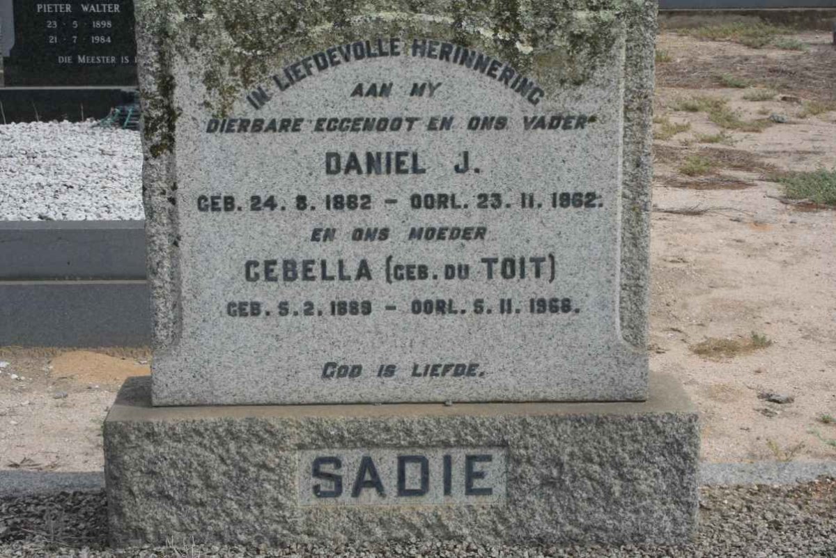 SADIE Daniel J. 1882-1962 &amp; Cebella DU TOIT 1889-1968