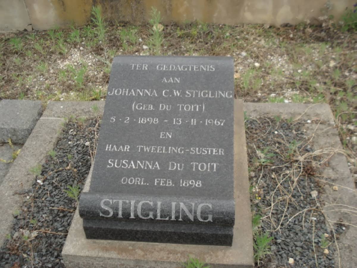 STIGLING Johanna C.W. nee DU TOIT 1898-1967 :: DU TOIT Susanna 1898-1898