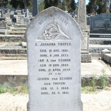 SCHOOR Jan A., van 1863-1939 &amp; E. Johanna TRUTER 1861-1933 :: VAN SCHOOR Josina nee TRUTER 1868-1951
