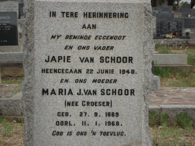 SCHOOR Japie, van &amp; Maria J. CROESER 1889-1968