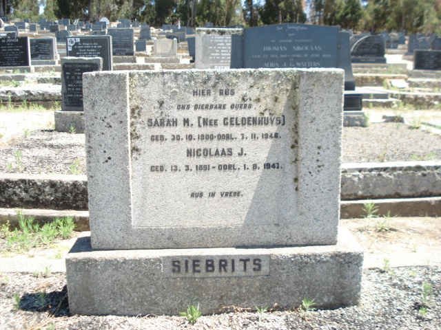 SIEBRITS Nicolaas J. 1891-1941 &amp; Sarah M. GELDENHUYS 1900-1946