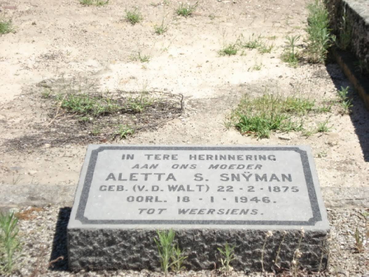 SNYMAN Aletta S. nee V.D. WALT 1875-1946