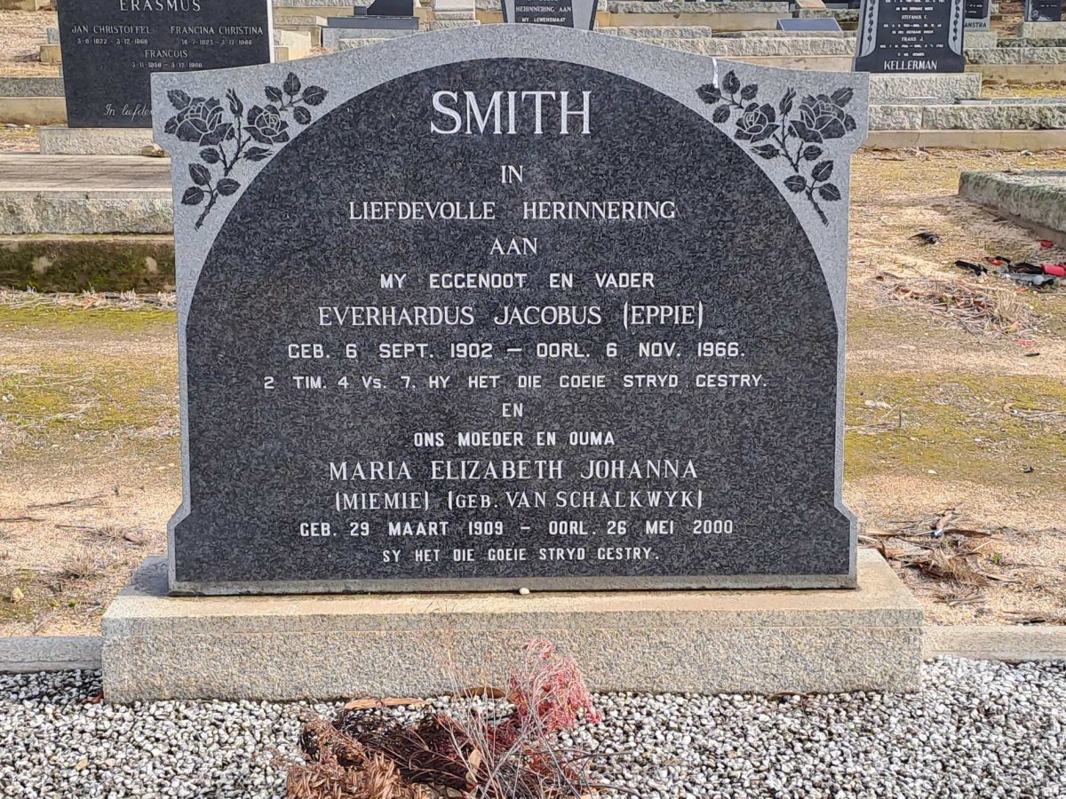 SMITH Everhardus Jacobus 1902-1966 en Maria Elizabeth Johanna VAN SCHALKWYK 1909-2000