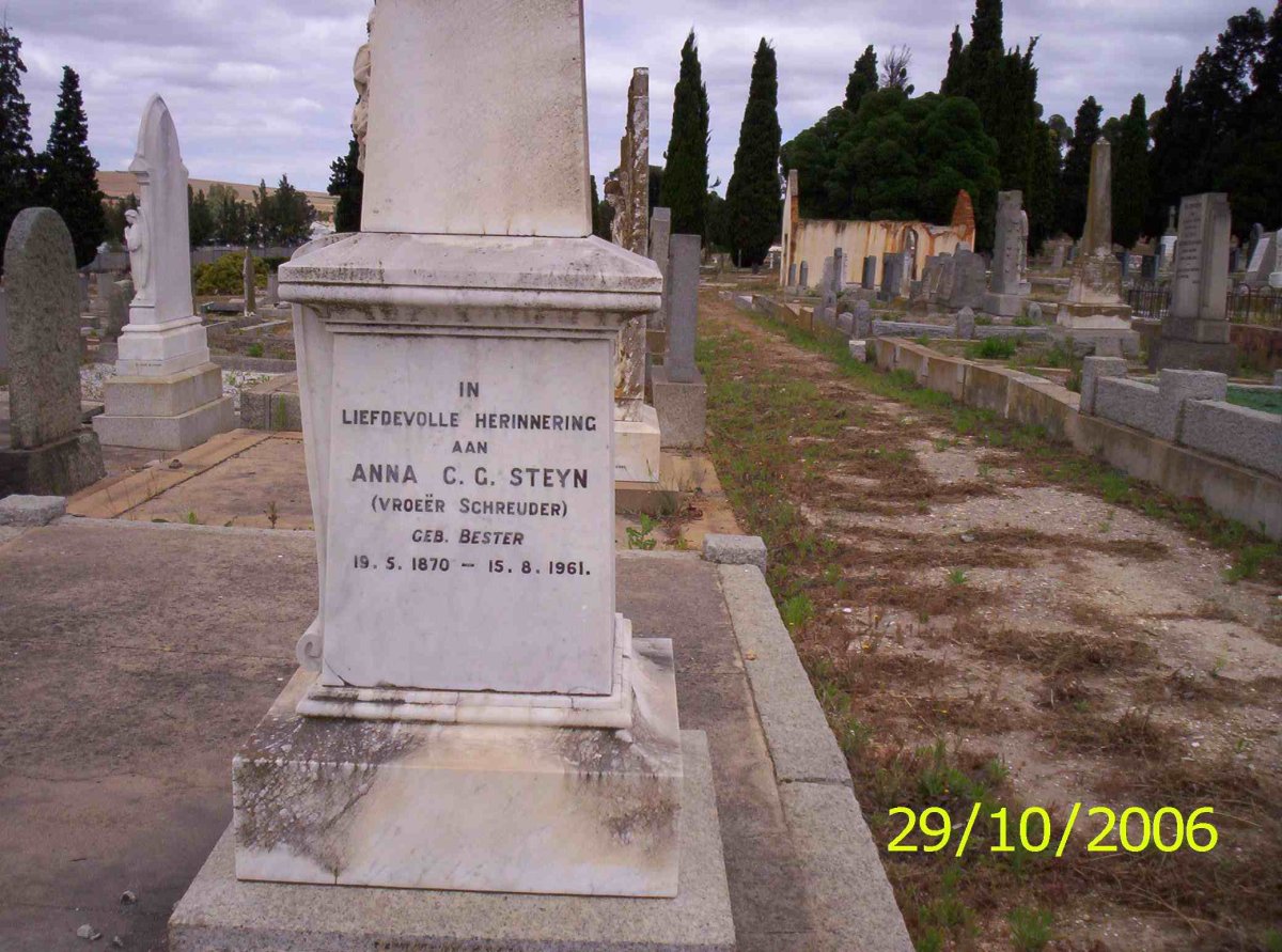 STEYN Anna C.G. formerly SCHREUDER neé BESTER 1870-1961