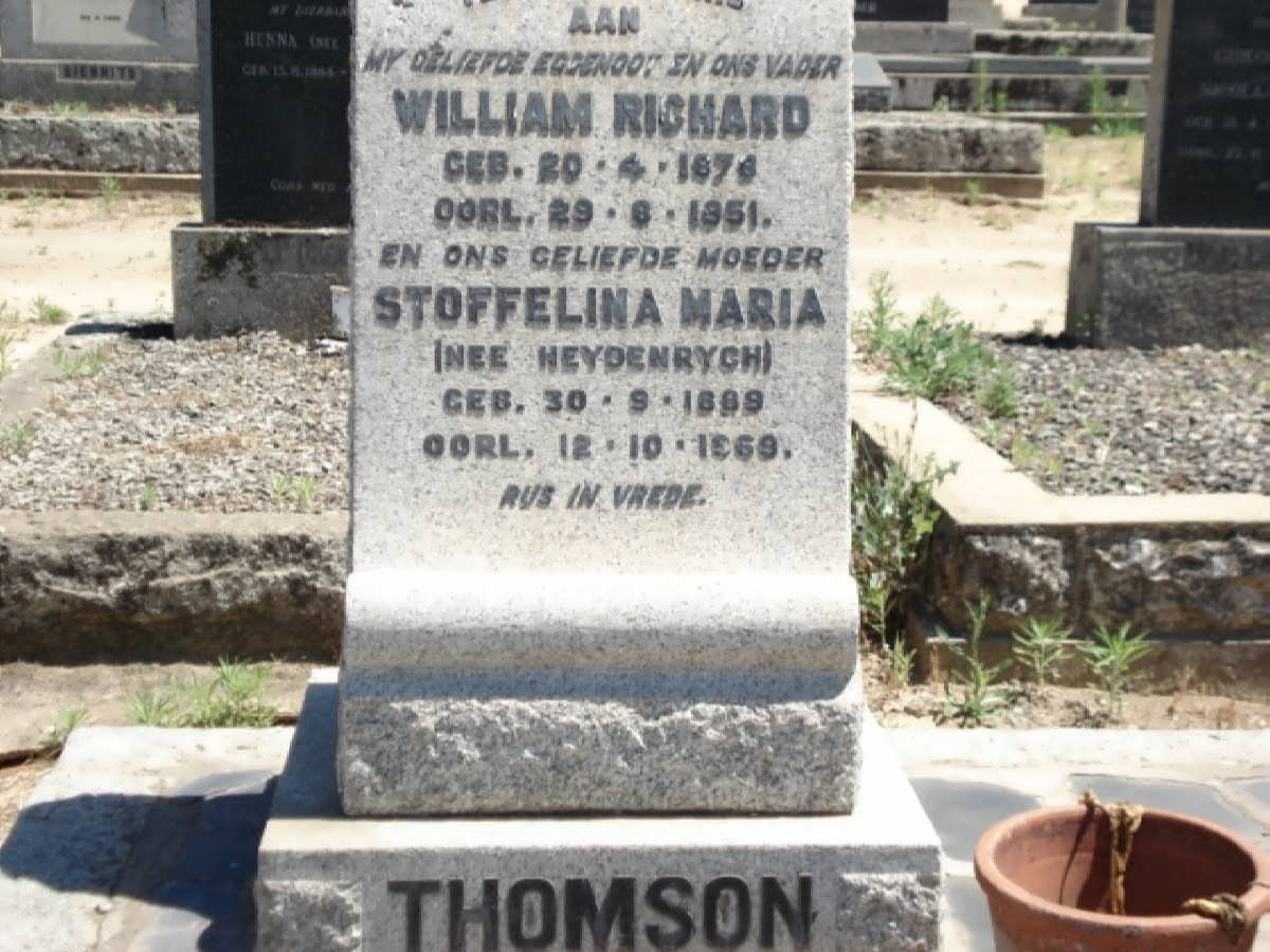 THOMSON William Richard 1878-1951 &amp; Stoffelina Maria HEYDENRYCH 1889-1969