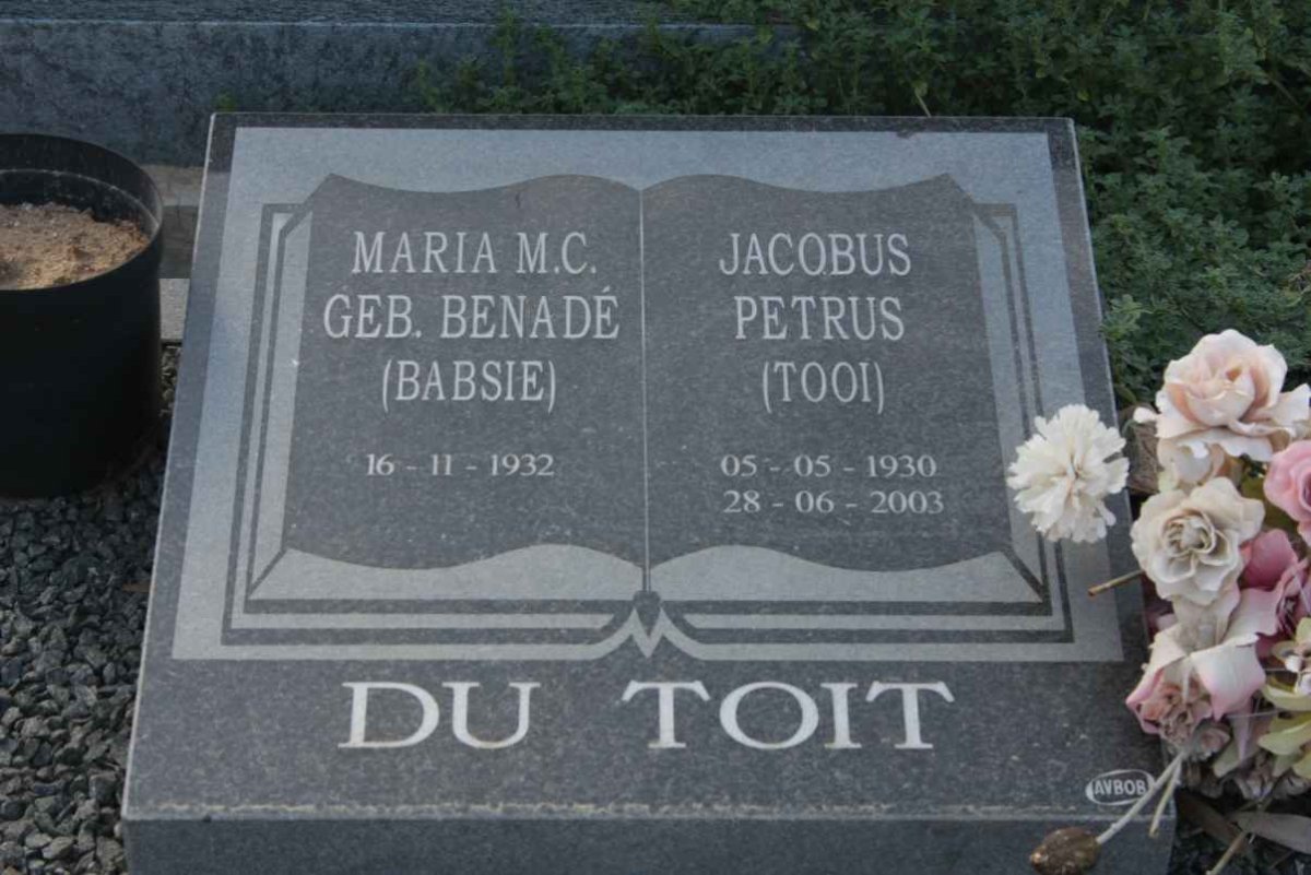 TOIT Jacobus Petrus, du 1930-2003 &amp; Maria M.C. BENADÉ 1932-