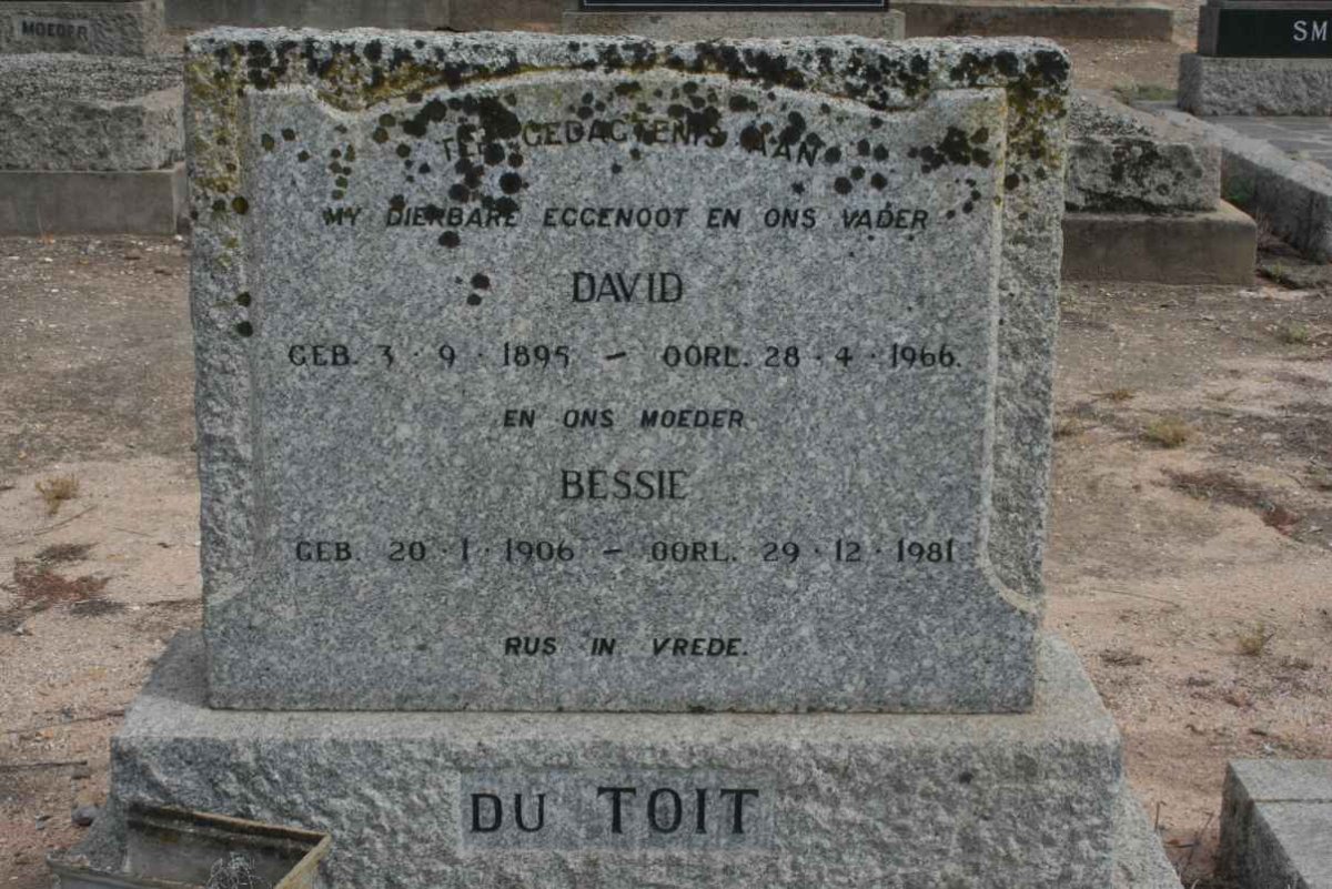 TOIT David, du 1895-1966 &amp; Bessie 1906-1981