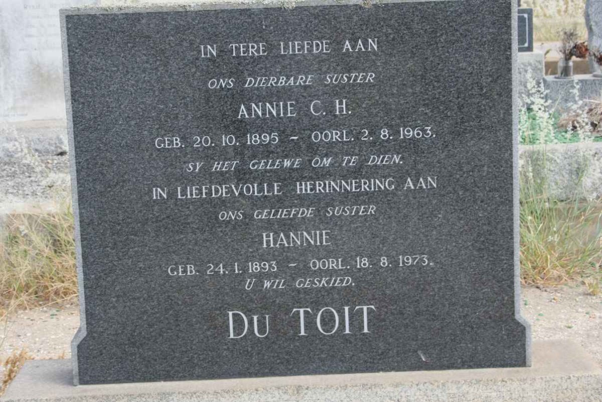 TOIT Hannie, du 1893-1973 :: DU TOIT Annie C.H. 1895-1963