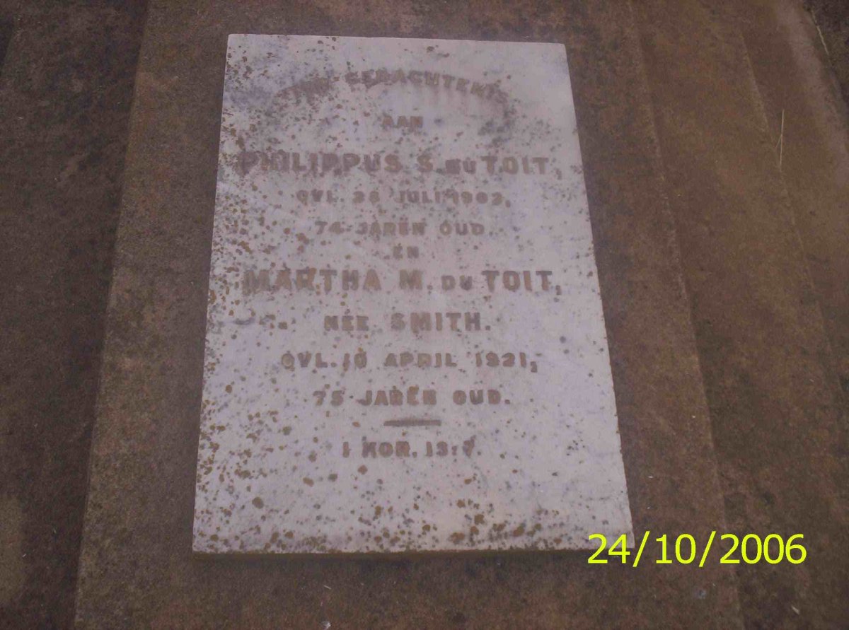 TOIT Philippus S., du -1902 &amp; Martha M. SMITH -1921