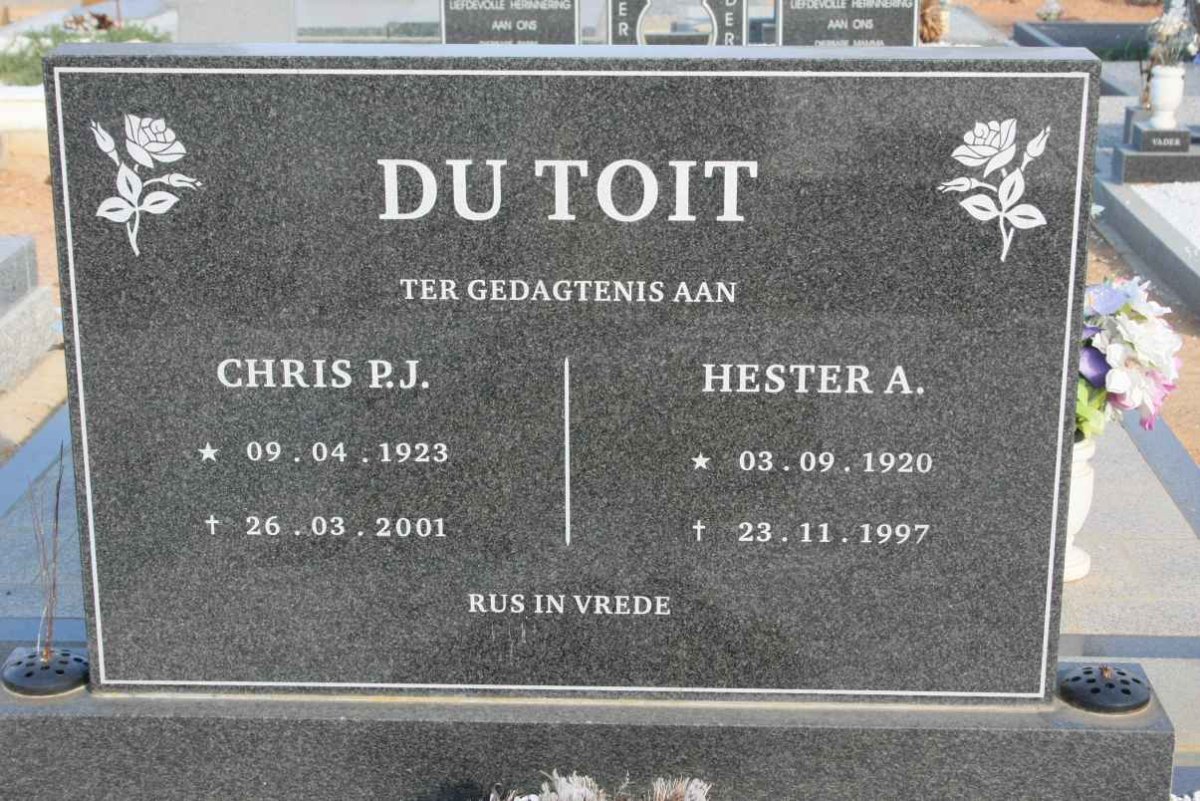 TOIT Chris P.J., du 1923-2001 &amp; Hester A. 1920-1997
