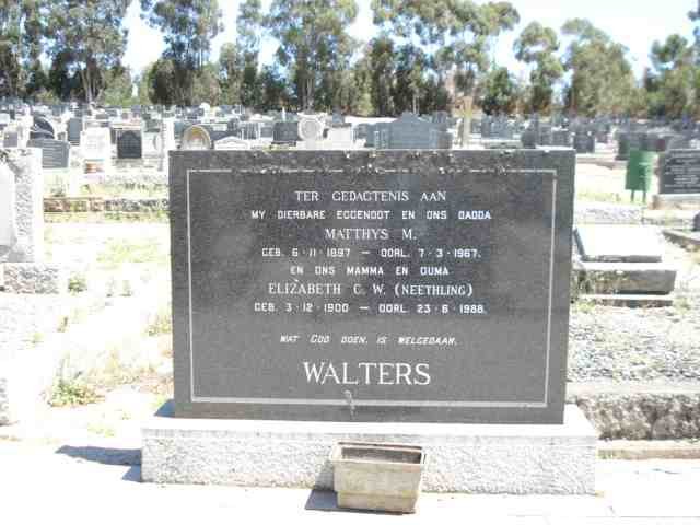 WALTERS Matthys M. 1897-1967 &amp; Elizabeth C.W. NEETHLING 1900-1988