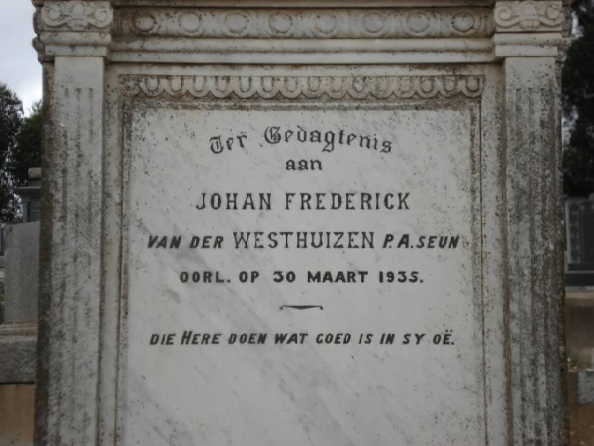WESTHUIZEN Johan Frederick, van der -1935