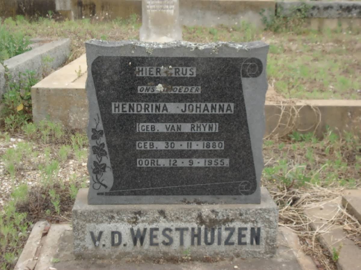WESTHUIZEN Hendrina Johanna, van der nee VAN RHYN 1880-1955