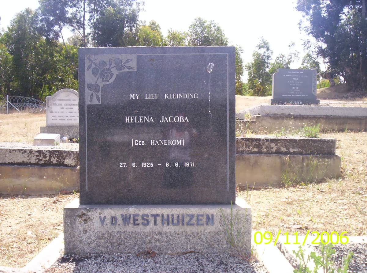 WESTHUIZEN Helena Jacoba, van der nee HANEKOM 1925-1971