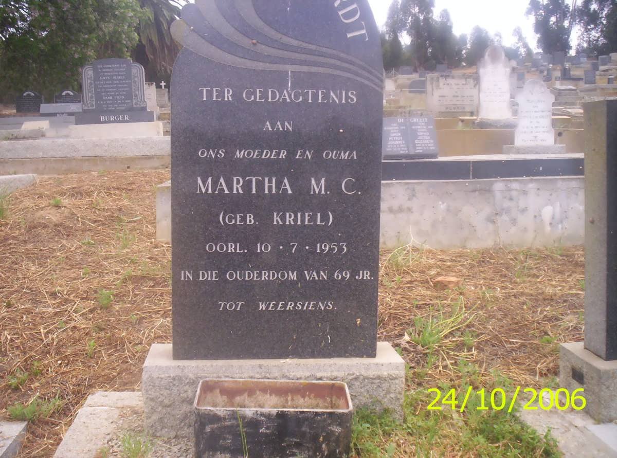 WOLFAARDT Martha M.C. nee KRIEL -1953