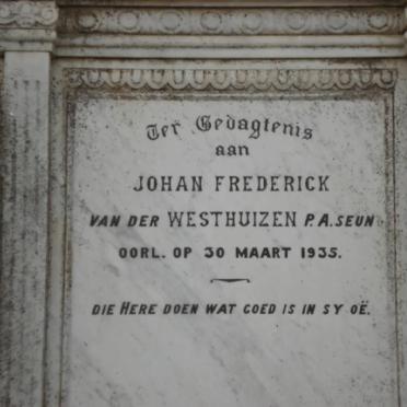 WESTHUIZEN Johan Frederick, van der -1935