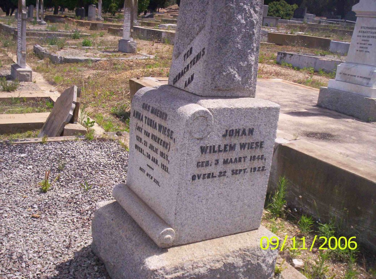 WIESE Johan Willem 1846-1922 &amp; Anna Tobia VAN NIEKERK 1853-1921