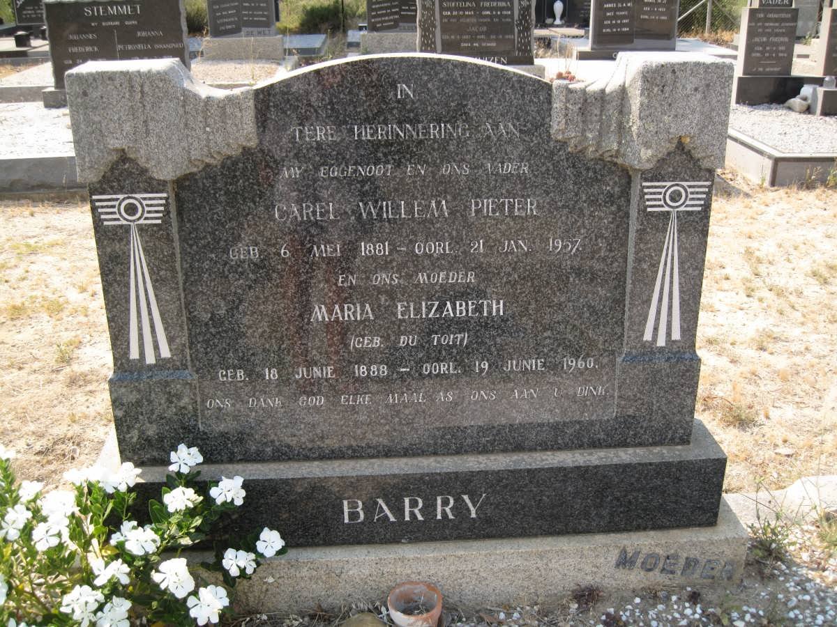 BARRY Carel Willem Pieter 1881-1957 &amp; Maria Elizabeth DU TOIT 1888-1960