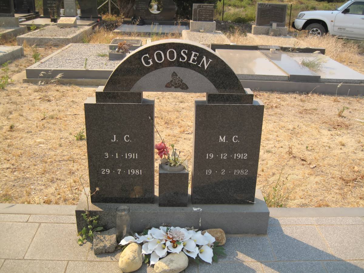 GOOSEN J.C. 1911-1981 &amp; M.C. 1912-1982