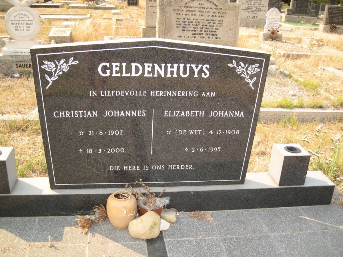 GELDENHUYS Christian Johannes 1907-2000 &amp; Elizabeth Johanna DE WET 1908-1995