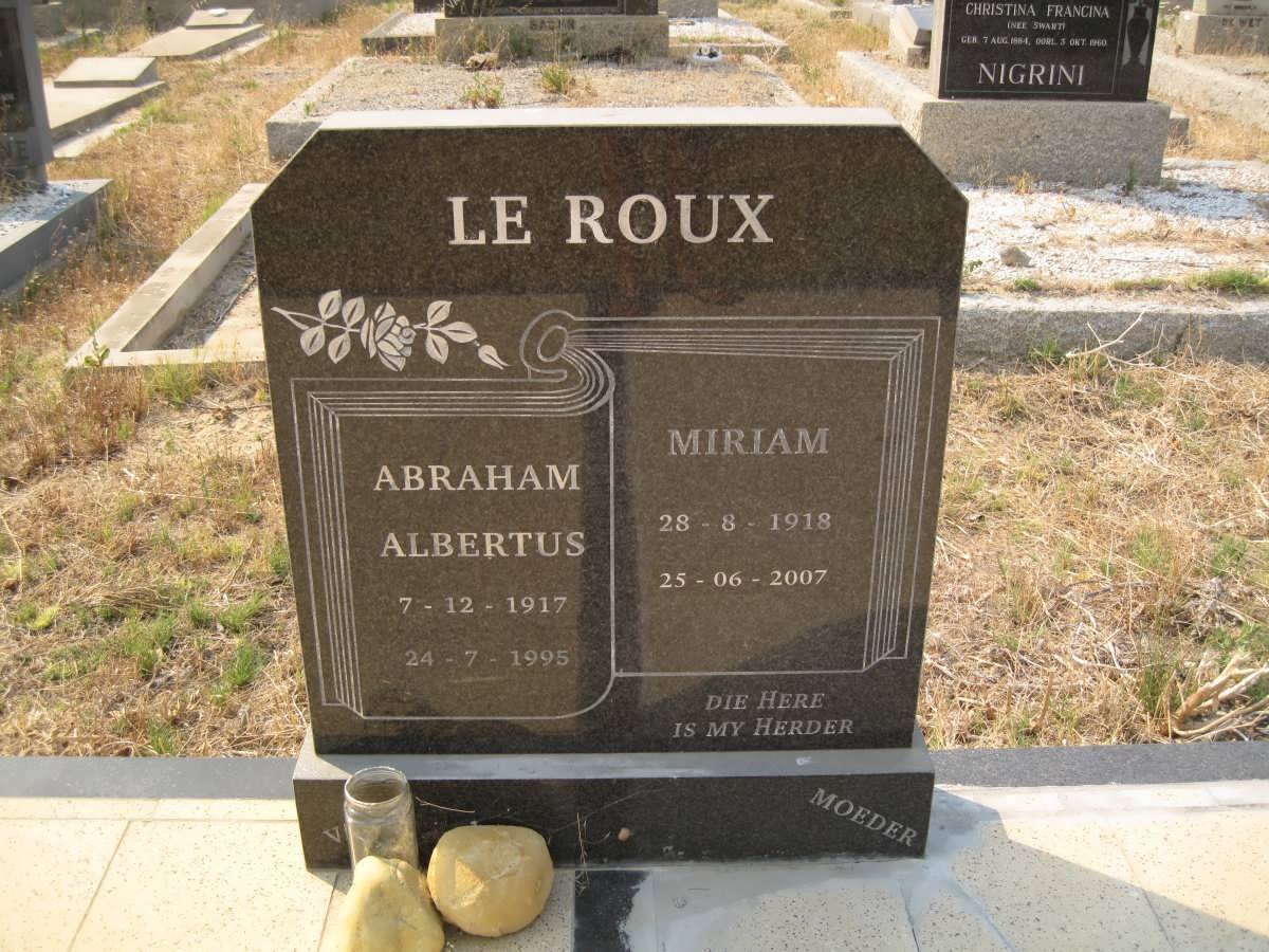 ROUX Abraham Albertus, le 1917-1995 &amp; Miriam 1918-2007