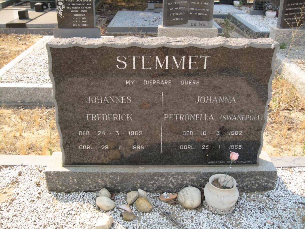 STEMMET Johannes Frederick 1902-1968 &amp; Johanna Petronella SWANEPOEL 1902-1968