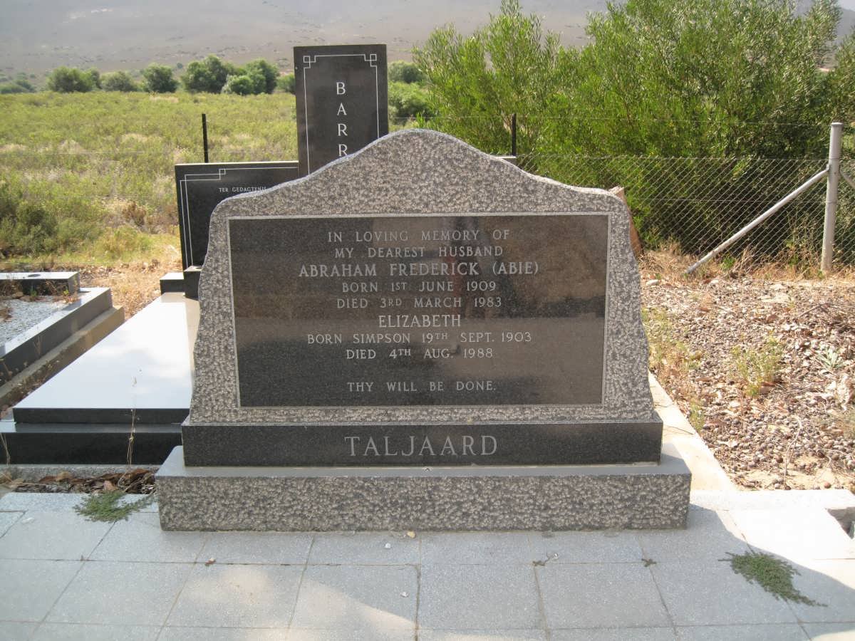 TALJAARD Abraham Frederick 1909-1983 &amp; Elizabeth SIMPSON 1903-1988