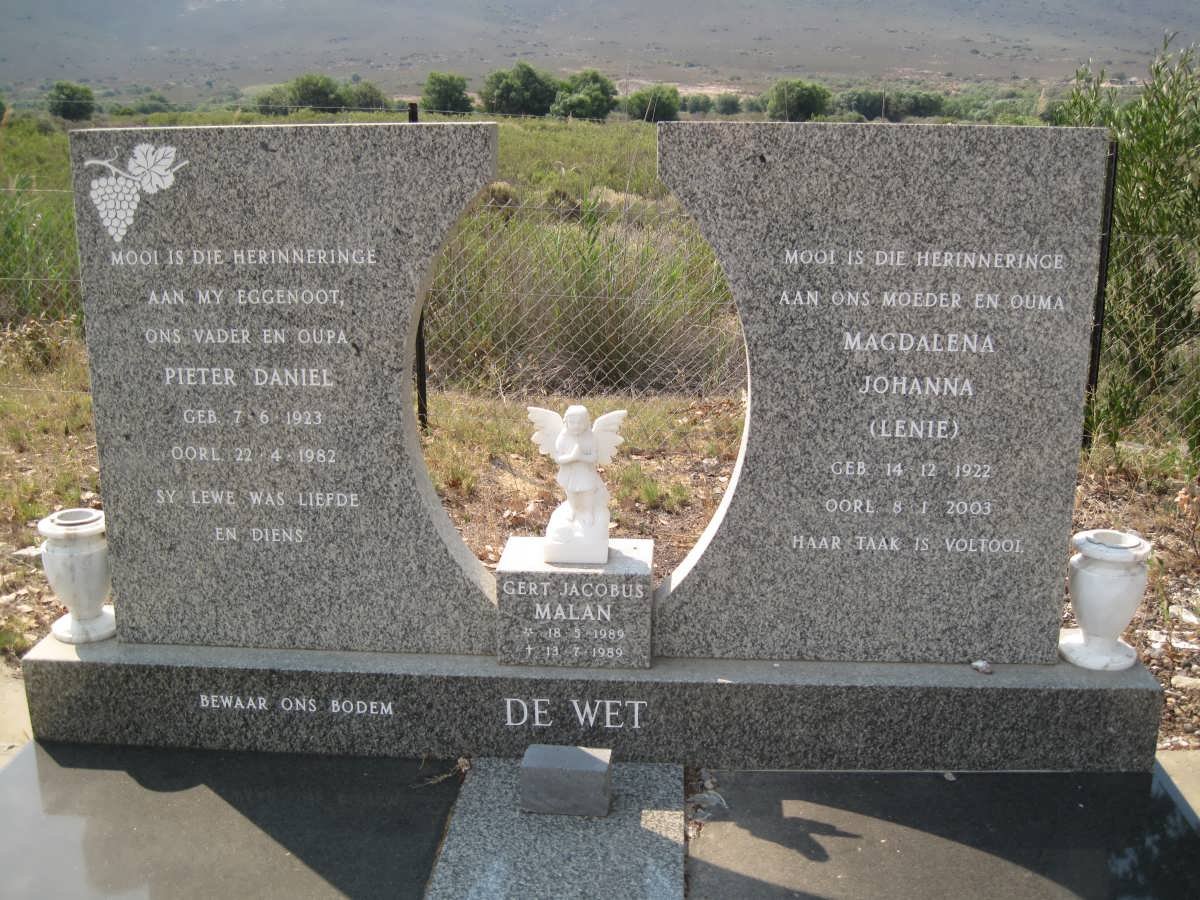 WET Pieter Daniel, de 1923-1982 &amp; Magdalena Johanna 1922-2003 :: MALAN Gert Jacobus 1989-1989
