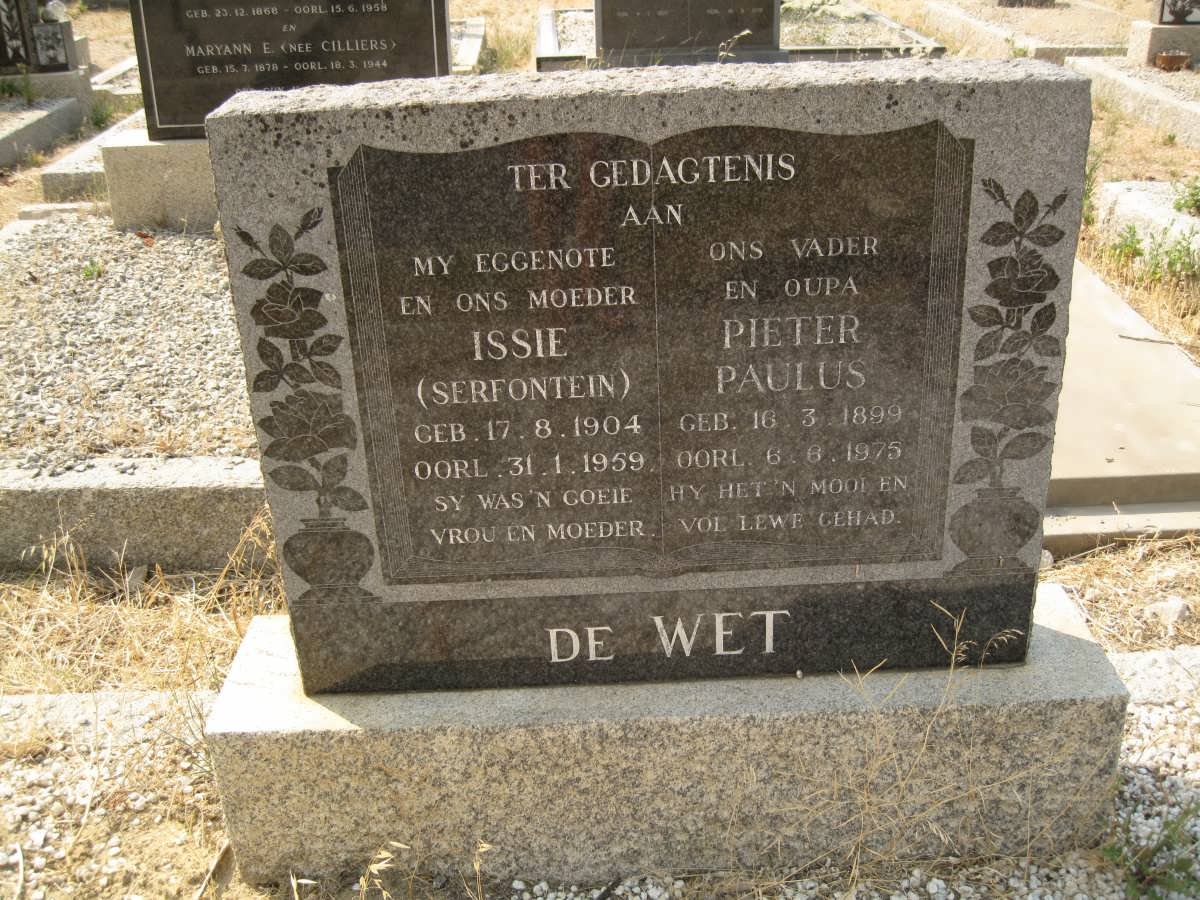 WET Pieter Paulus, de 1899-1975 &amp; Issie SERFONTEIN 1904-1959