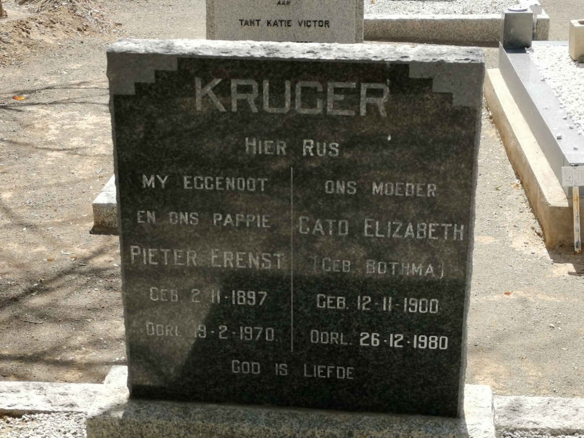KRUGER Pieter Erenst 1897-1970 &amp; Cato Elizabeth BOTHMA 1900-1980