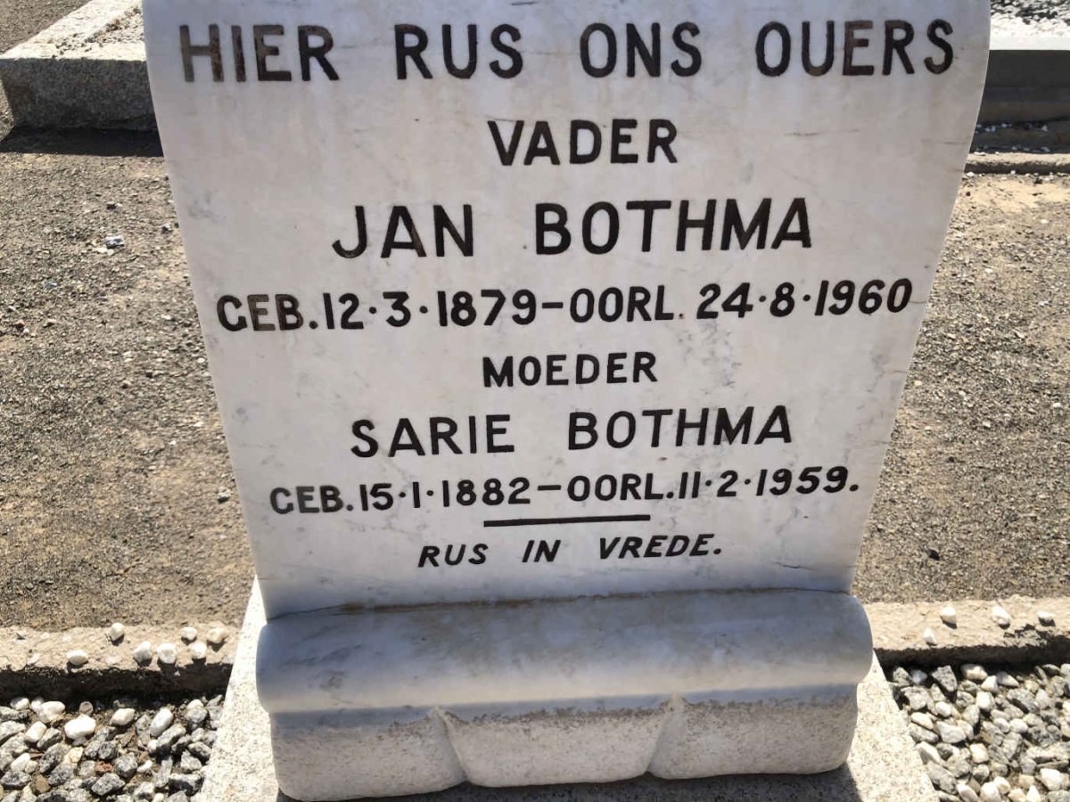 BOTHMA Jan 1879-1960 &amp; Sarie 1882-1959