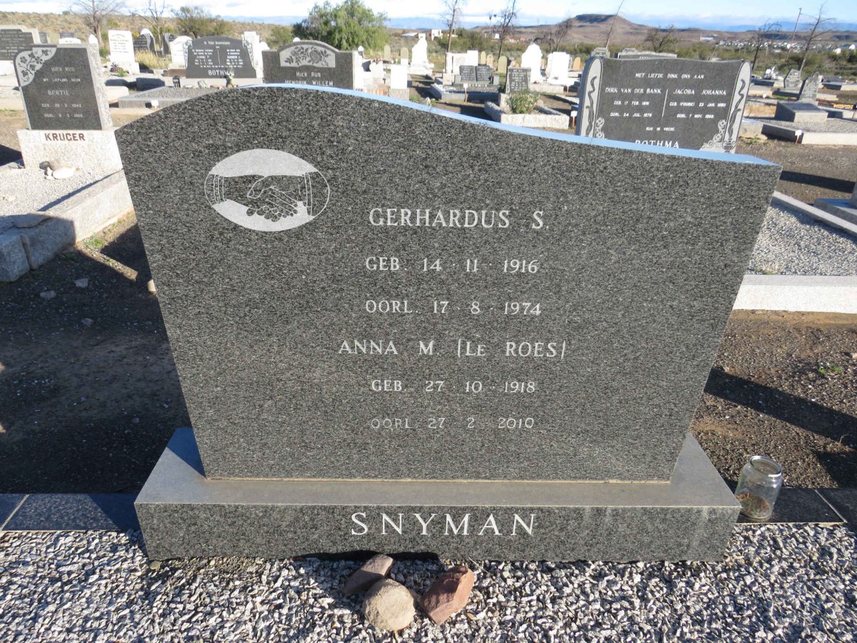 SNYMAN Gerhardus S. 1916-1974 & Anna M. LE ROES 1918-2010