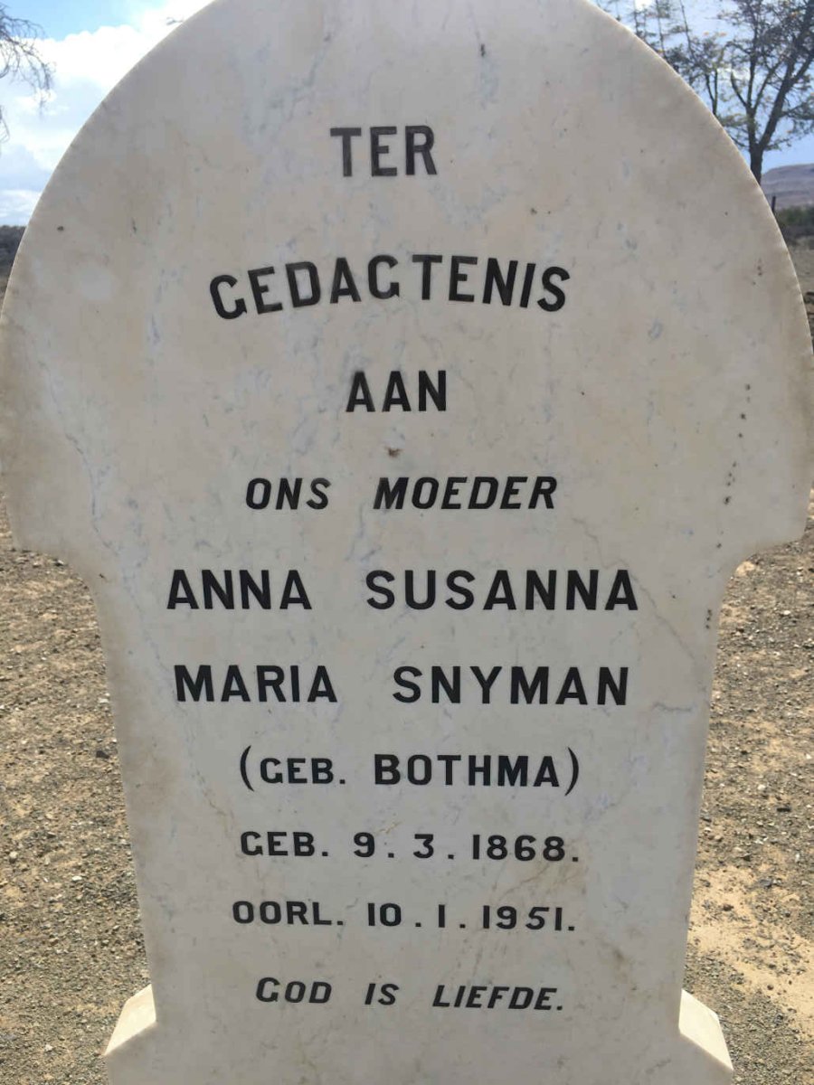 SNYMAN Anna Susanna Maria nee BOTHMA 1868-1951