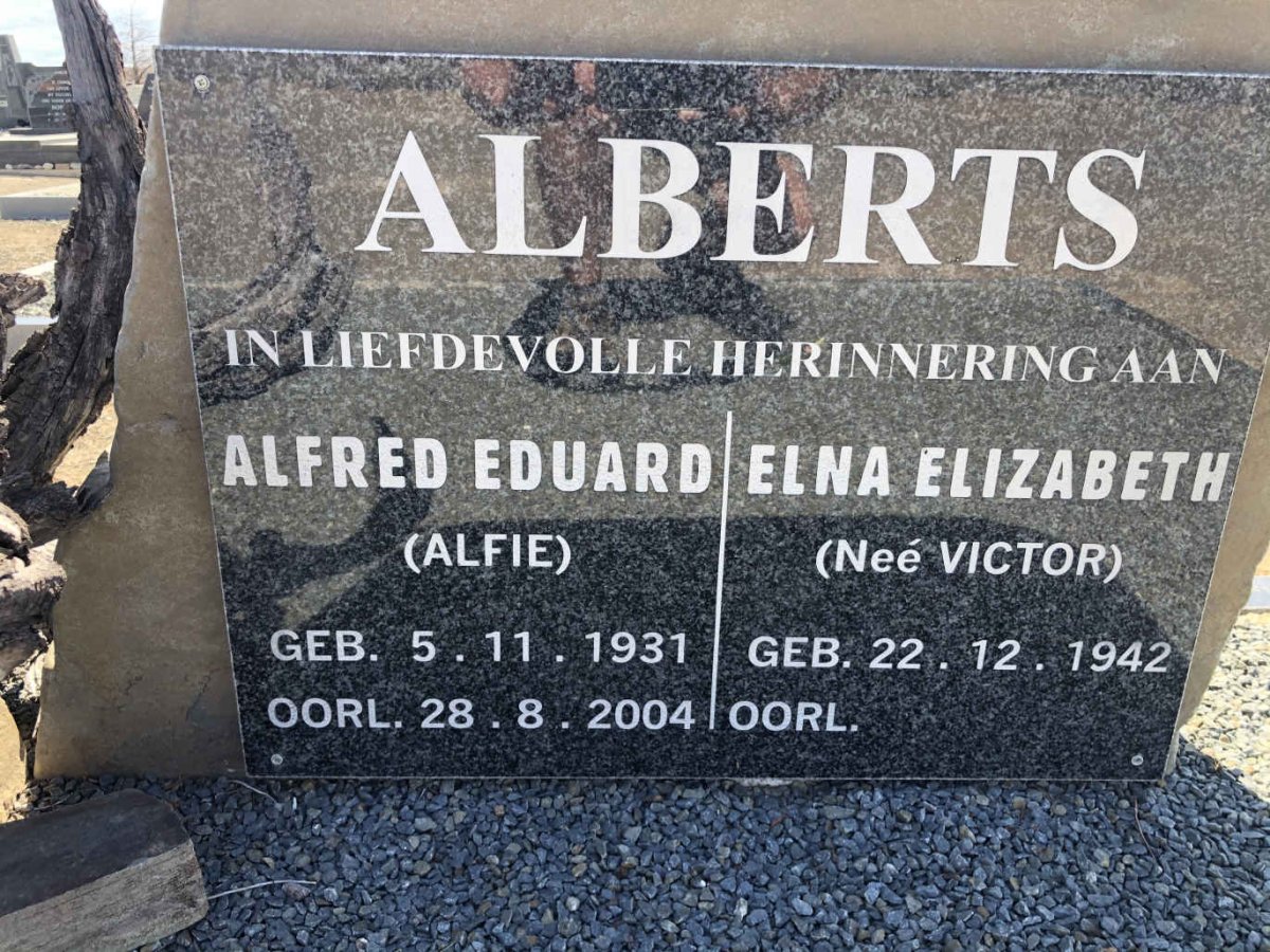 ALBERTS Alfred Eduard 1931-2004 &amp; Elna Elizabeth VICTOR 1942-
