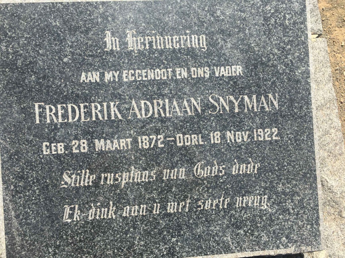 SNYMAN Frederik Adriaan 1872-1922
