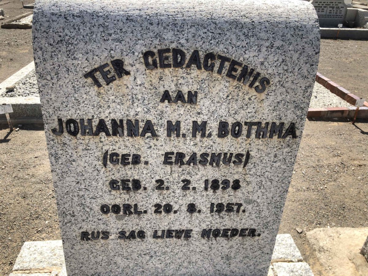 BOTHMA Johanna M.M. nee ERASMUS 1898-1957
