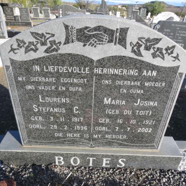 BOTES Lourens Stefanus C. 1917-1996 & Maria Josina DU TOIT 1921-2002
