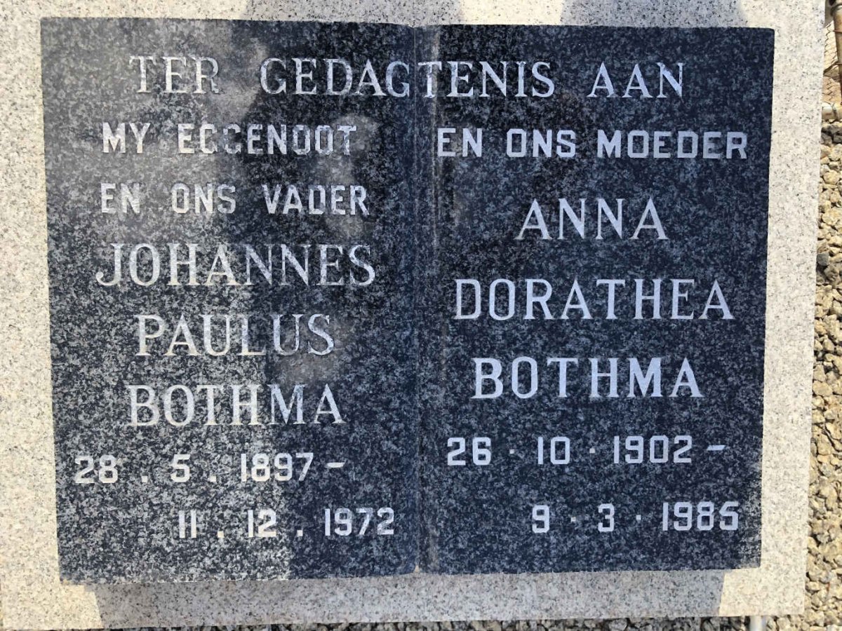 BOTHMA Johannes Paulus 1897-1972 &amp; Anna Dorathea 1902-1985
