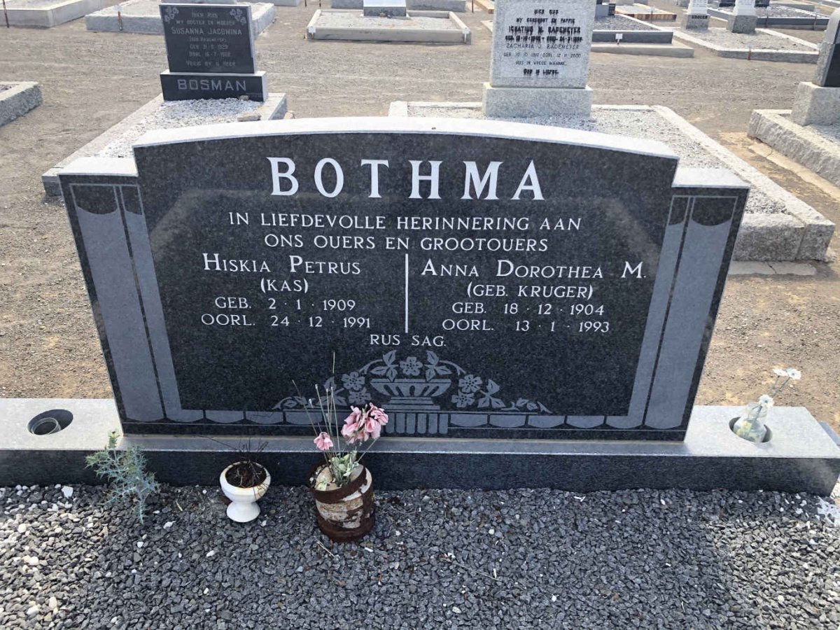 BOTHMA Hiskia Petrus 1909-1991 &amp; Anna Dorothea M. KRUGER 1904-1993
