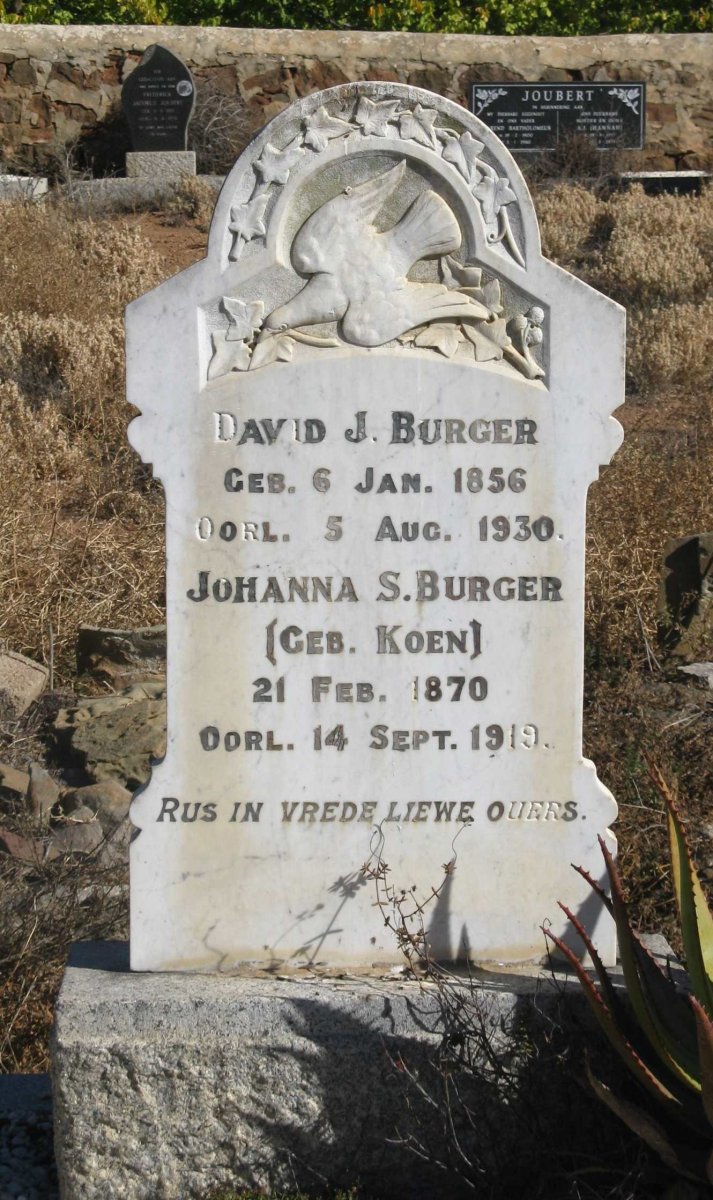 BURGER David J. 1856-1930 &amp; Johanna S. KOEN 1870-1919
