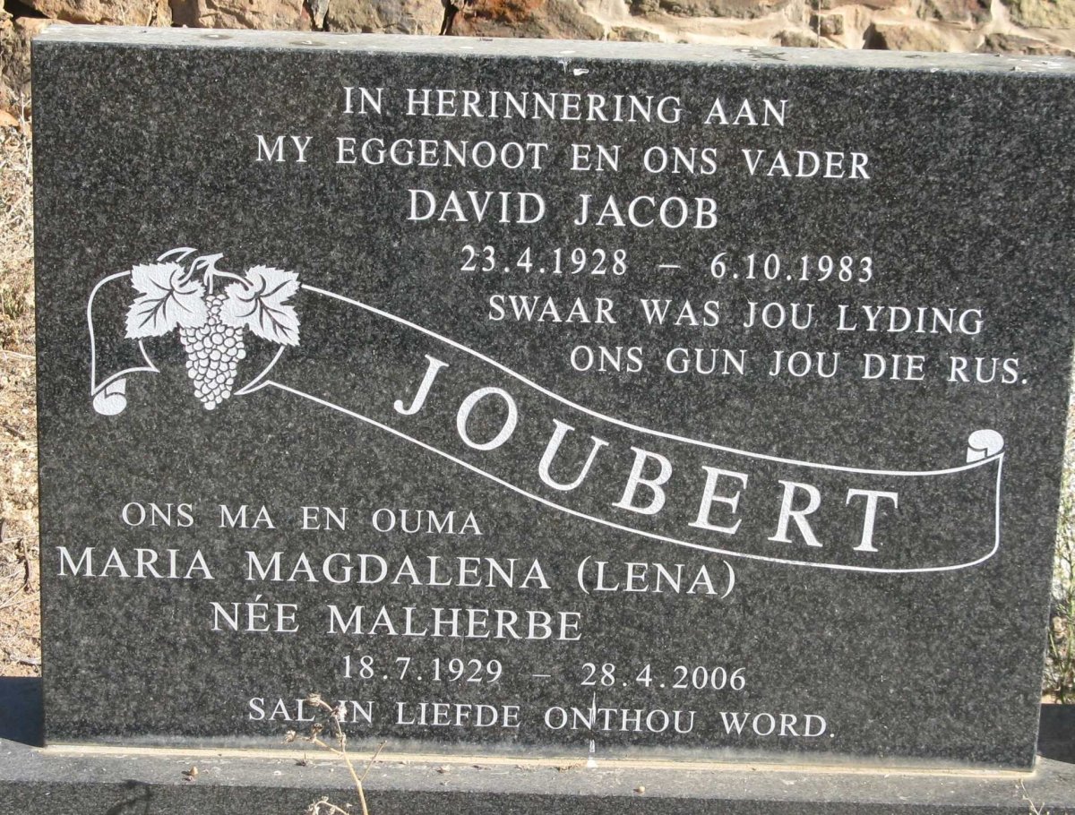 JOUBERT David Jacob 1928-1983 &amp; Maria Magdalena MALHERBE 1929-2006