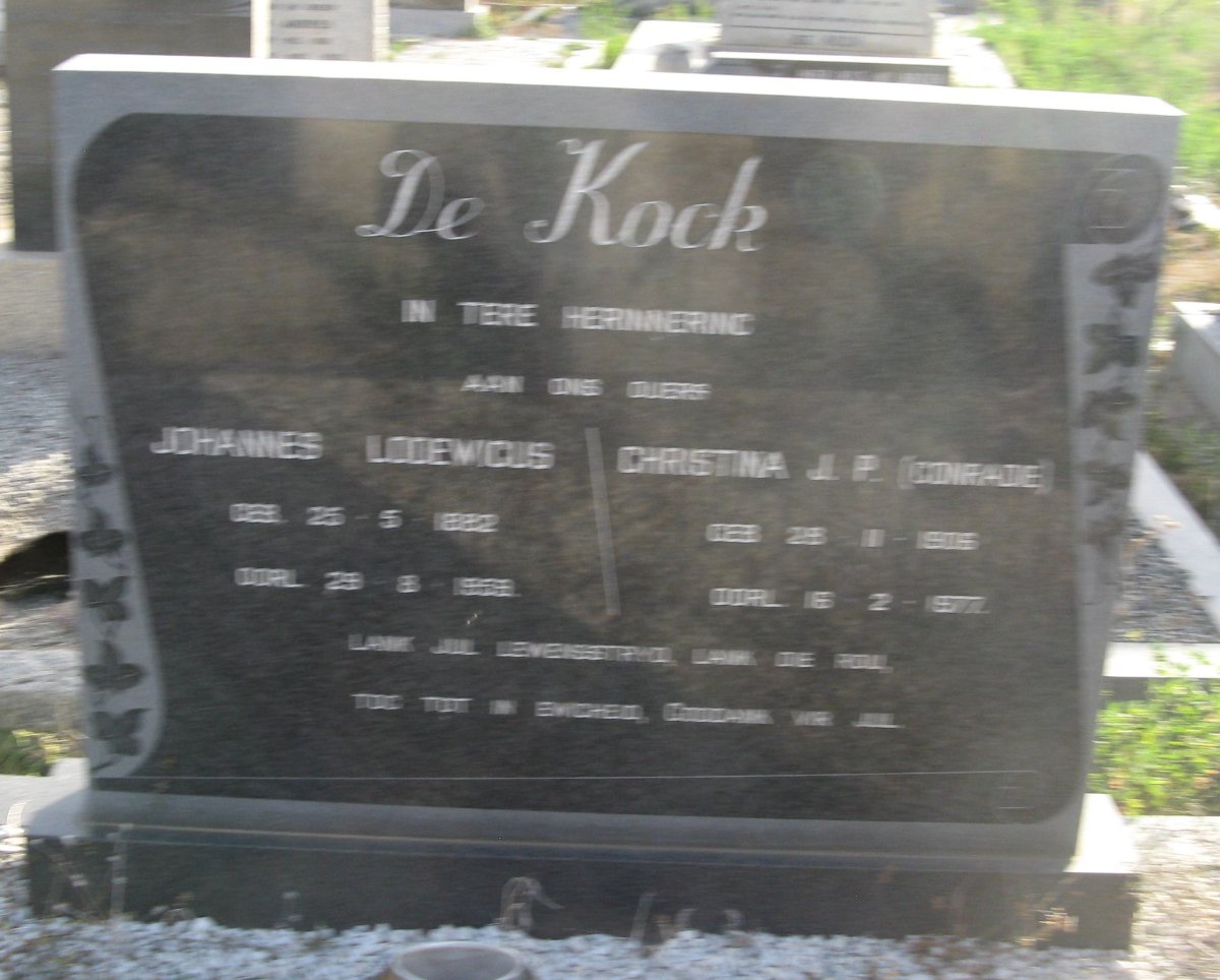 KOCK Johannes Lodewicus, de 1882-195? &amp; Christina J.P. CONRADIE 19??-1977