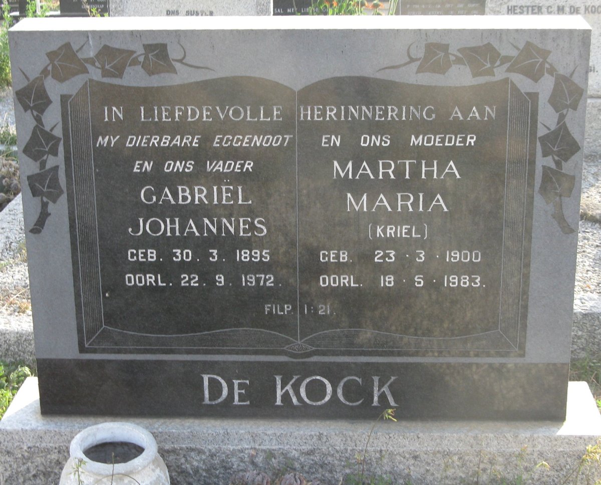 KOCK Gabriel Johannes, de 1895-1972 &amp; Martha Maria KRIEL 1900-1983