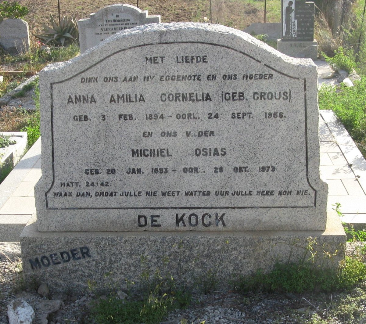 KOCK Michiel Josias, de 1893-1973 &amp; Anna Amilia Cornelia CROUS 1894-1956