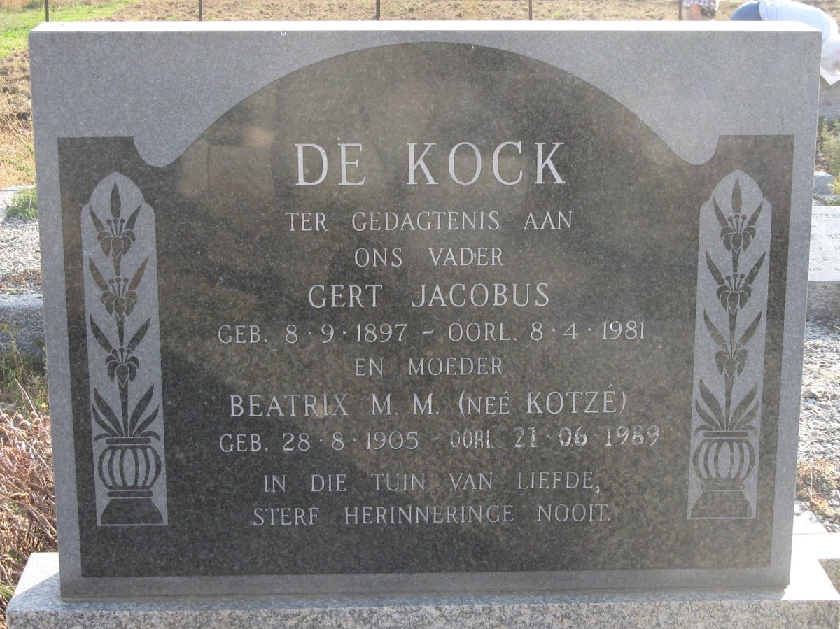KOCK Gert Jacobus, de 1897-1981 &amp; Beatrix M.M. KOTZE 1905-1989