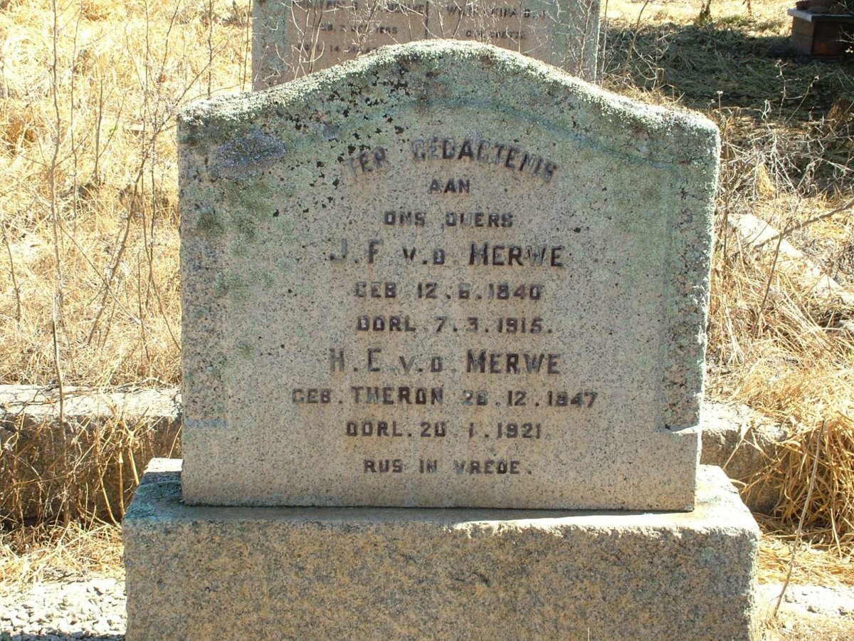 MERWE J.F., v.d. 1840-1915 &amp; H.E. THERON 1847-1921