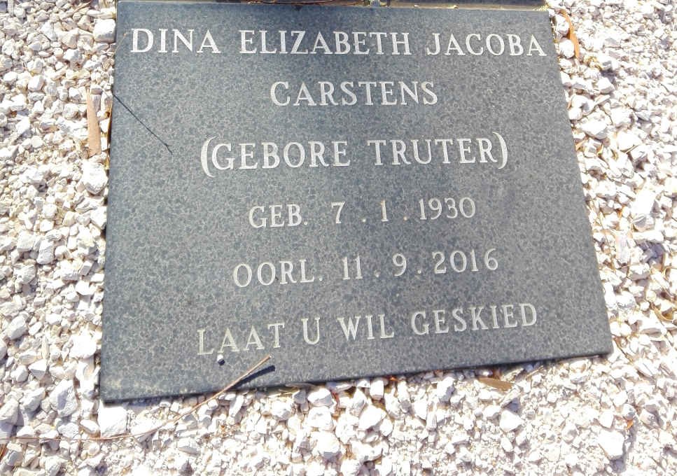 CARSTENS Dina Elizabeth Jacoba nee TRUTER 1930-2016