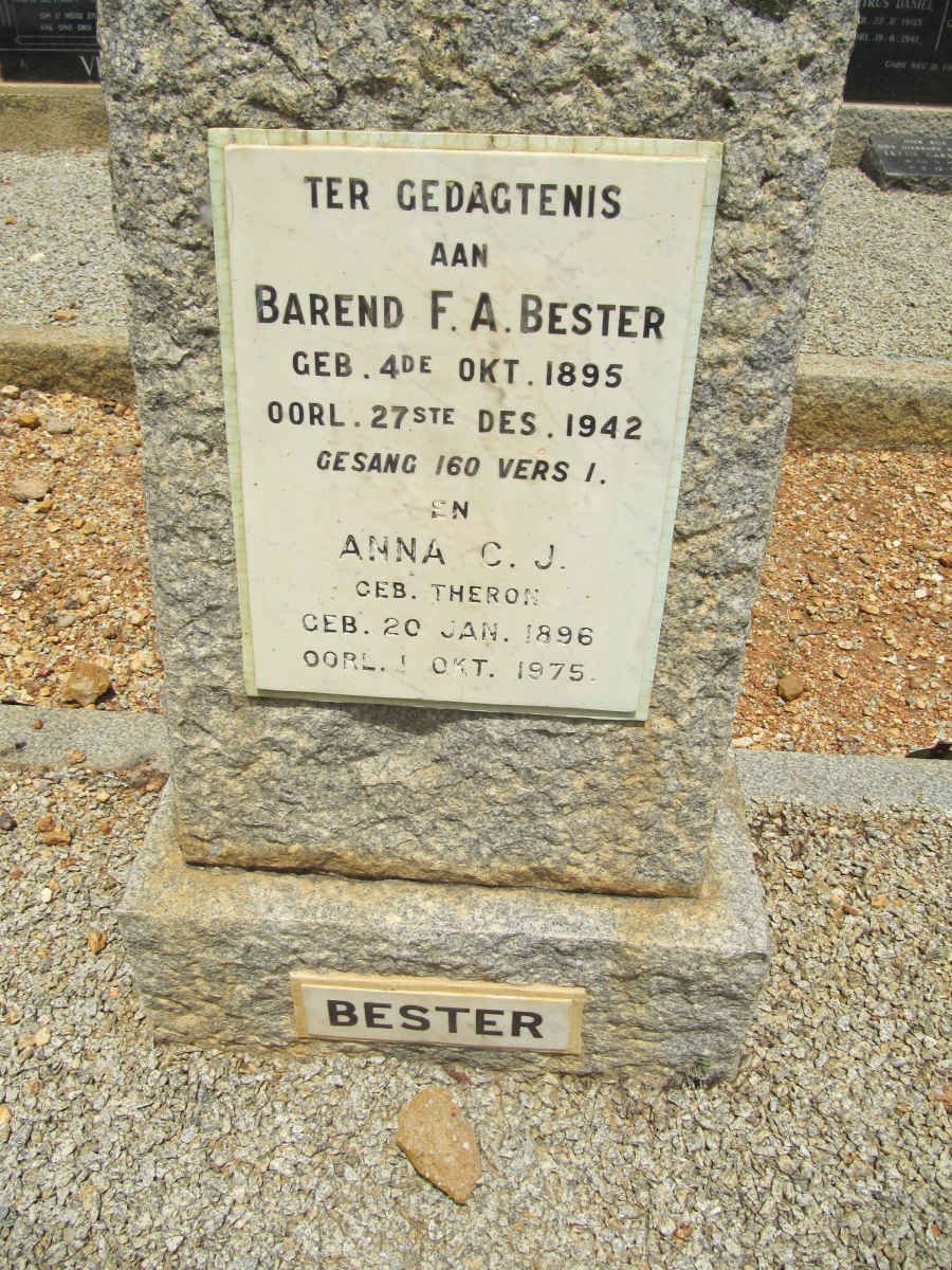 BESTER Barend F.A. 1895-1942 &amp; Anna C.J. THERON 1896-1975